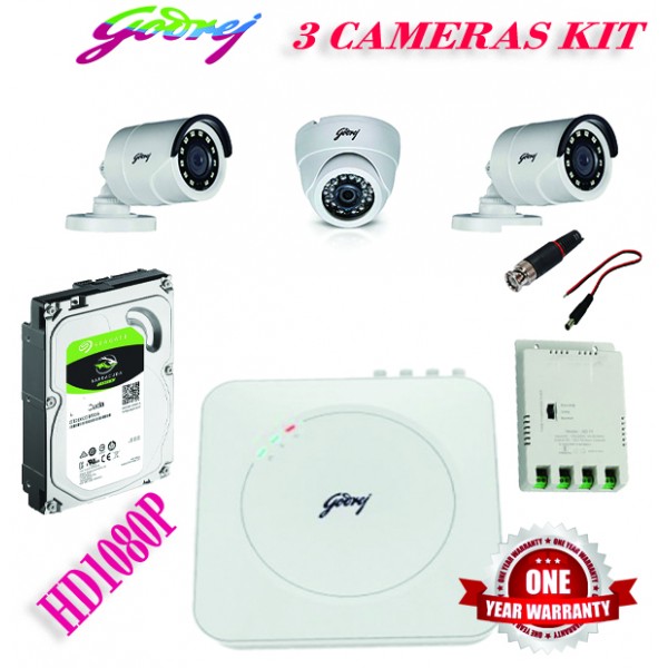 Godrej See Thru 1080P 4 Channel DVR 3 Cameras HD Full CCTV Camera Kit
