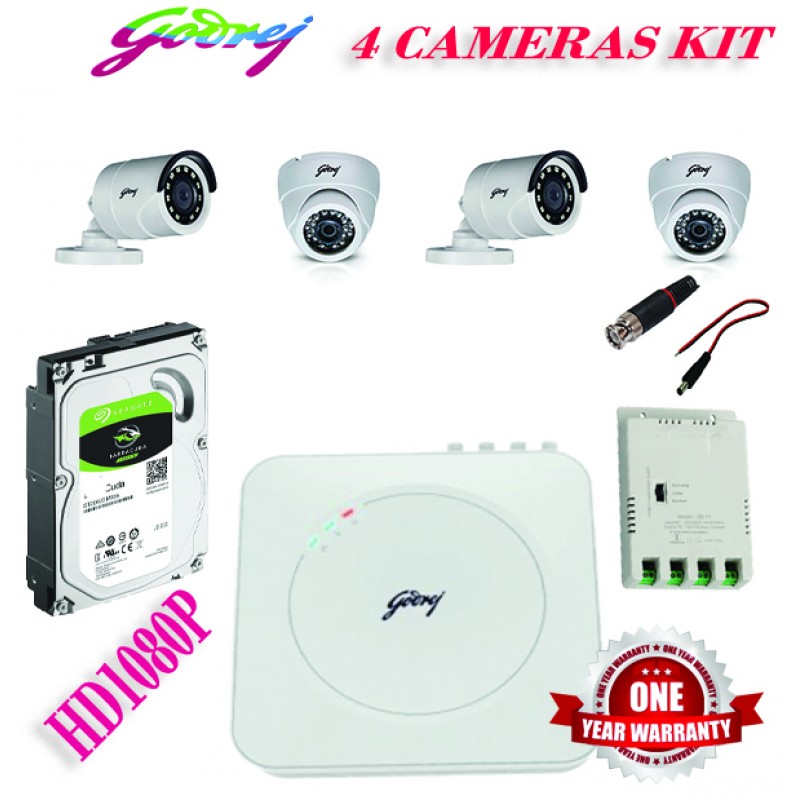 Godrej See Thru 1080P 4 Channel DVR 4 Cameras HD Full CCTV Camera Kit