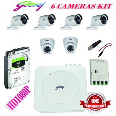 Godrej See Thru 1080P 8 Channel DVR 6 Cameras HD Full CCTV Camera Kit