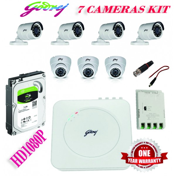 Godrej See Thru 1080P 8 Channel DVR 7 Cameras HD Full CCTV Camera Kit