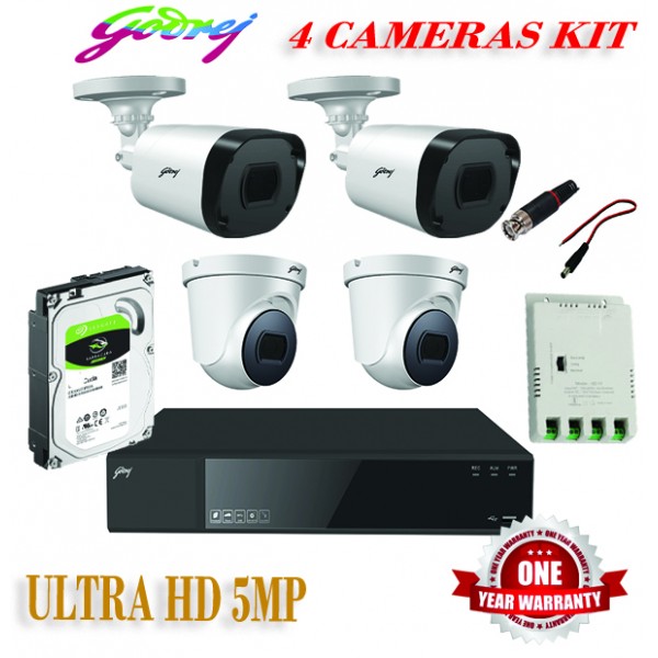 Godrej See Thru 5MP 4 Channel DVR 4 Cameras Ultra HD CCTV Camera Kit