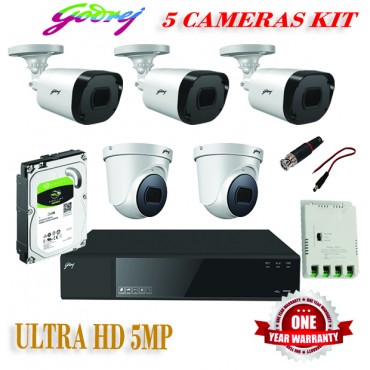 Godrej See Thru 5MP 8 Channel DVR 5 Cameras Ultra HD CCTV Camera Kit