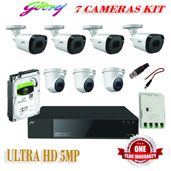Godrej See Thru 5MP 8 Channel DVR 7 Cameras Ultra HD CCTV Camera Kit