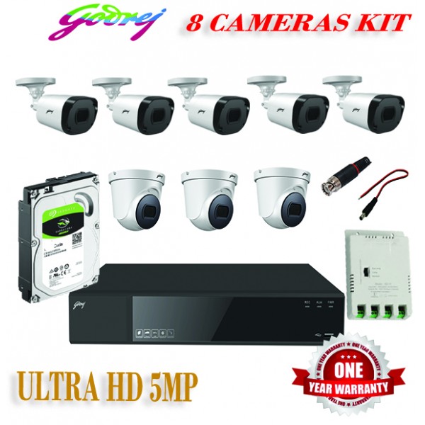 Godrej See Thru 5MP 8 Channel DVR 8 Cameras Ultra HD CCTV Camera Kit